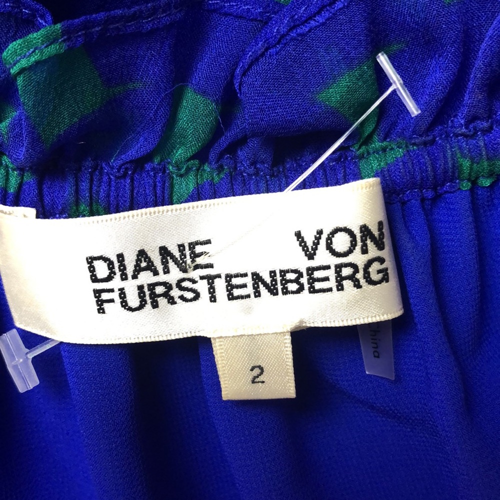 DVF Silk Blue and Green Women's Dress Size 2 - Picture 7 of 10